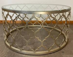 lot 12 image: Round Glass & Metal Coffee Center Table