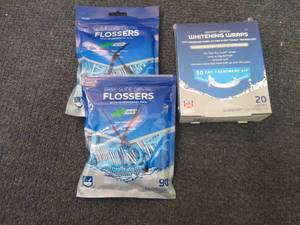 lot 127 image: 2 pks Flossers, Whitening Wraps...