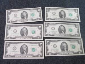 lot 449 image: 6 Sequential, Uncirculated $2 Bills...