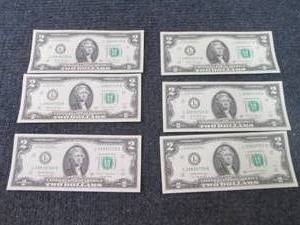 lot 450 image: 6 Sequential, Uncirculated $2 Bills...
