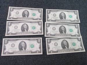 lot 451 image: 6 Sequential, Uncirculated $2 Bills...