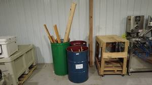 lot 19 image: Lot Drums in good shape with assorted lumber and wood