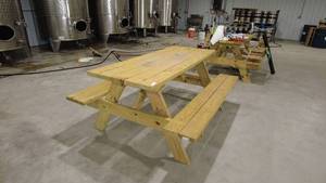 lot 120 image: Wooden Picnic Table with Attached Benches