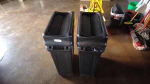 lot 125 image: Pair of Black Trash Cans with Open Top Design