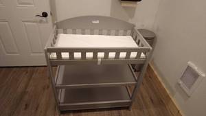 lot 139 image: Gray Wooden Baby Changing Table with Pad