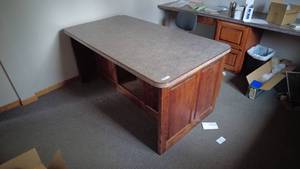 lot 147 image: Wooden Office Desk with Granite-Look Laminate Top