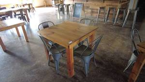 lot 41 image: Rustic Wood Dining Table with Metal Chairs - Set of 4