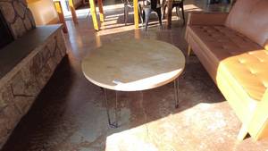 lot 43 image: Round Wood Coffee Table with Metal Legs
