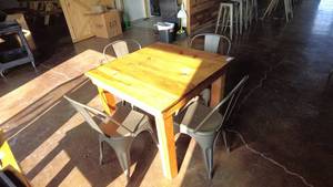 lot 45 image: Wood Dining Table with Four Metal Chairs