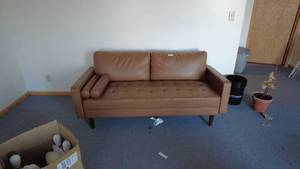 lot 64 image: matching set of Modern Brown Leatherette Sofas
