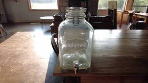 lot 71 image: Vintage Glass Beverage Dispenser with Spigot