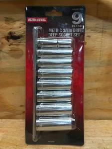 lot 43 image: Ultra Steel 9 Piece Metric 38 Drive Deep Socket Set Model # UA06115B 0829244.50