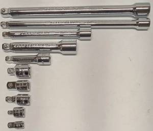 lot 98 image: CRAFTSMAN 10pc 14- 38- 12 Ratchet Extensions & Adapters Set Model # CMMT53003 08292410