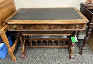 lot 77 image: Antique Library Table With Leather Insert