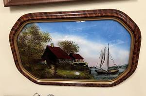 lot 86 image: Oval Lakeside Reverse Painting