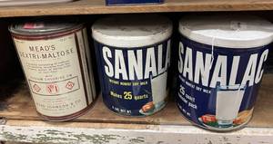 lot 131 image: Tins - Sanalac (2) & Meads Dextri-Maltose