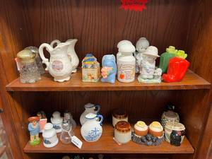 lot 156 image: 2 Shelves of Salt & Pepper Shakers