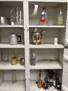 lot 179 image: Everything Inside Cabinet - Silverplated Items, Bottles