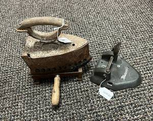 lot 187 image: Cast Iron Coal Iron with Stand & Marvel 2 Hole Punch