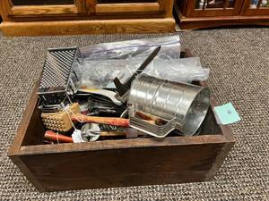 lot 305 image: Wood Box of 50 Assorted Kitchen Utensils - Many Vintage