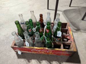 lot 200 image: Wood Coca-Cola Tote & Bottles