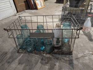 lot 251 image: Red Owl Metal Basket & Glass Jars