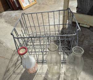 lot 252 image: Metal Dairy Crate & Milk Bottles