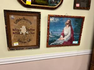 lot 440 image: German Handstitched Artwork & Framed Print of Jesus