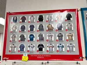 lot 447 image: Kelloggs The Evolution of Baseball Jerseys & Baseball Caps Posters