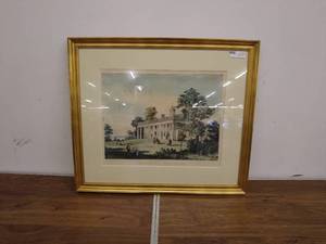 lot 9 image: Currier & Ives Framed Print The Home of Washington