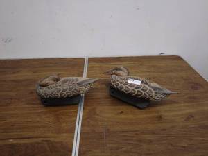 lot 24 image: Pair of Carved Wooden Duck Decoys Signed by Artist