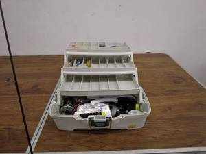 lot 47 image: Fishing Tackle Box with Contents and Fenwick HMG Fishing Rod