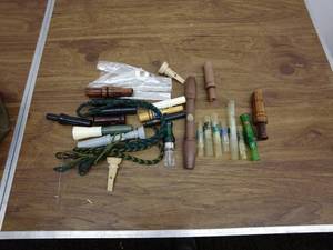 lot 49 image: Mixed Lot of Hunting Calls, Keller Ladder, and Foldable Tables