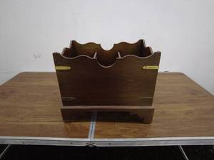 lot 57 image: Vintage Wooden CutleryCaddy Box with Brass Accents