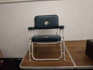 lot 75 image: Vintage Folding Chair with Dog and Duck Embroidery