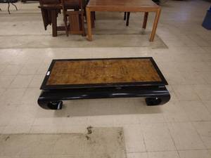 lot 87 image: Black Wood and Burl Coffee Table with Curved Legs