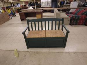 lot 92 image: Green Wooden Bench with Cushion