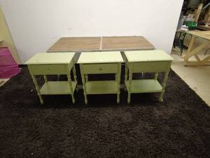 lot 97 image: Set of 3 Light Green Wooden Nightstands