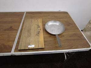 lot 116 image: Mauviel 1830 Frying Pan and Lyfetyme Wooden Board Set