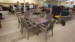 lot 166 image: Outdoor Dining Set with Tile Top Table and Six Chairs