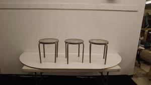 lot 171 image: Set of 3 Round Glass Top Patio Tables
