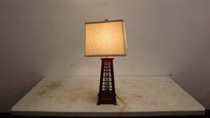 lot 211 image: Mission Style Table Lamp with Beige Shade