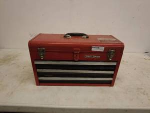 lot 231 image: Craftsman Red Metal Toolbox with Mixed Hand Tools