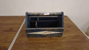 lot 121 image: Vintage Blue Wooden Tool Caddy