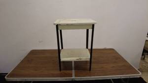 lot 133 image: Vintage Two-Tier Metal and Wood Side Table