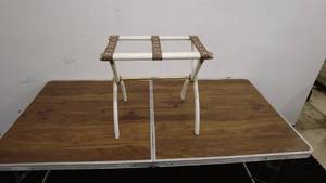 lot 134 image: Vintage White Luggage Rack with Decorative Straps