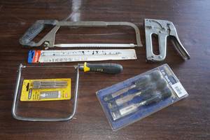 Assorted Tools -Saw, Stapler, Wood Chisels