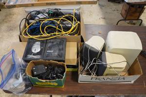 Assorted Electronics -Computer Speakers, Woofer, Cords, Keyboards
