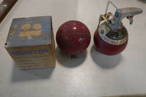 2 Antique Dry Chemical Fire Extinguishers with Wall Mount