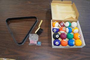 Full Set of Billiards Balls with Rack and Chalk